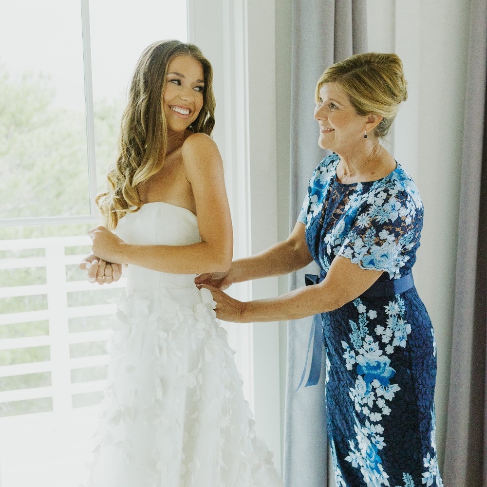 Adrianna Papell Embroidered Lace Gown